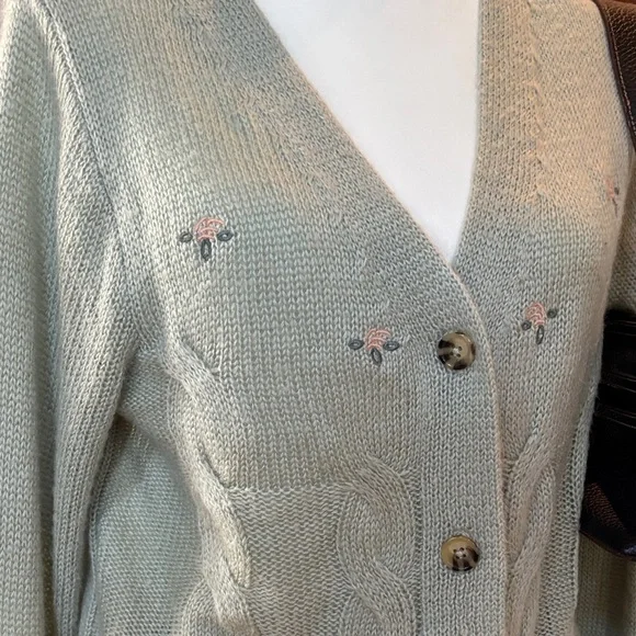 Green Feminine Floral Vintage Inspired Knit Cardigan ✨ - Picture 2 of 10